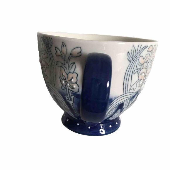 World Market Floral Blue Blush Pedestal Large Coffee Tea Mug Cup Hand Painted - Picture 4 of 7